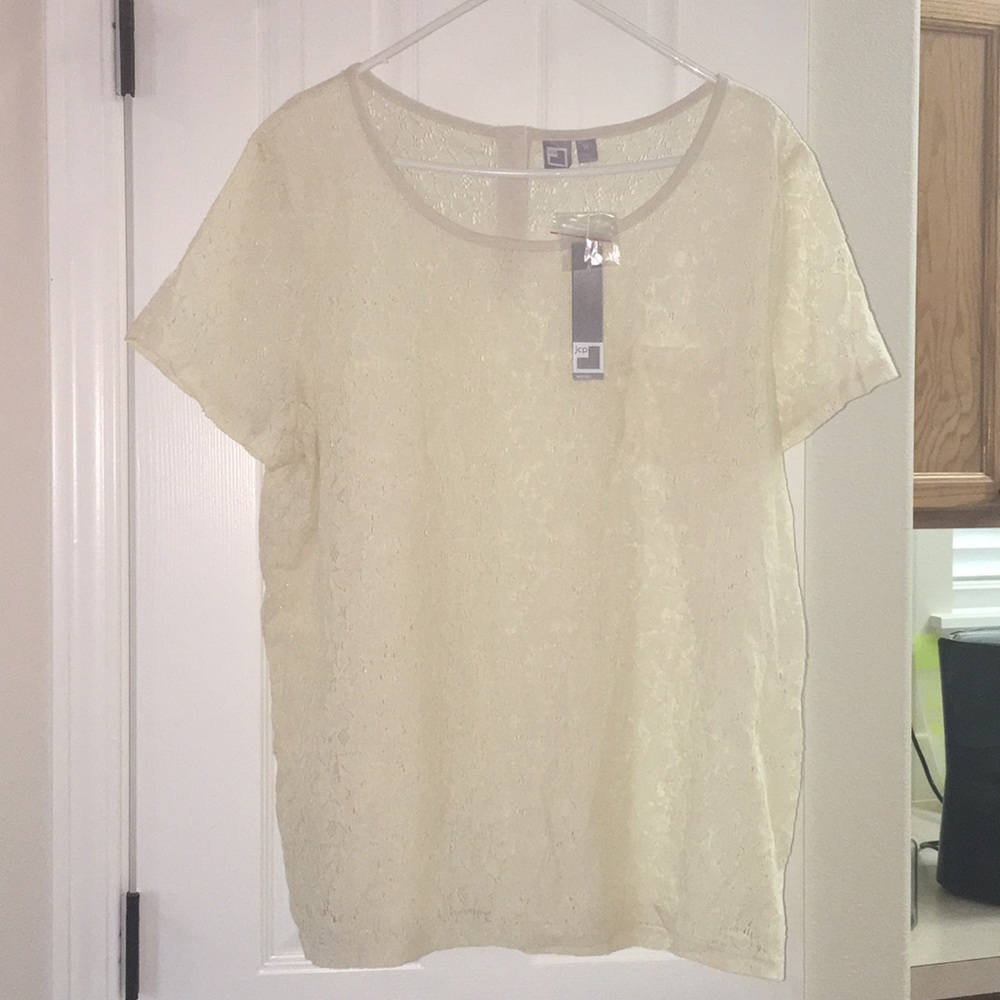 NWT JCPenny Lace Cream Blouse Plus Size 1X